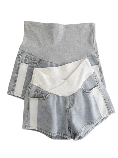 マタニティショートパンツ ブルー 商品単体 全体シルエット
