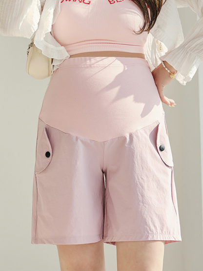 U字腹部サポートのマタニティショートパンツ　正面デザインと丈感イメージ
