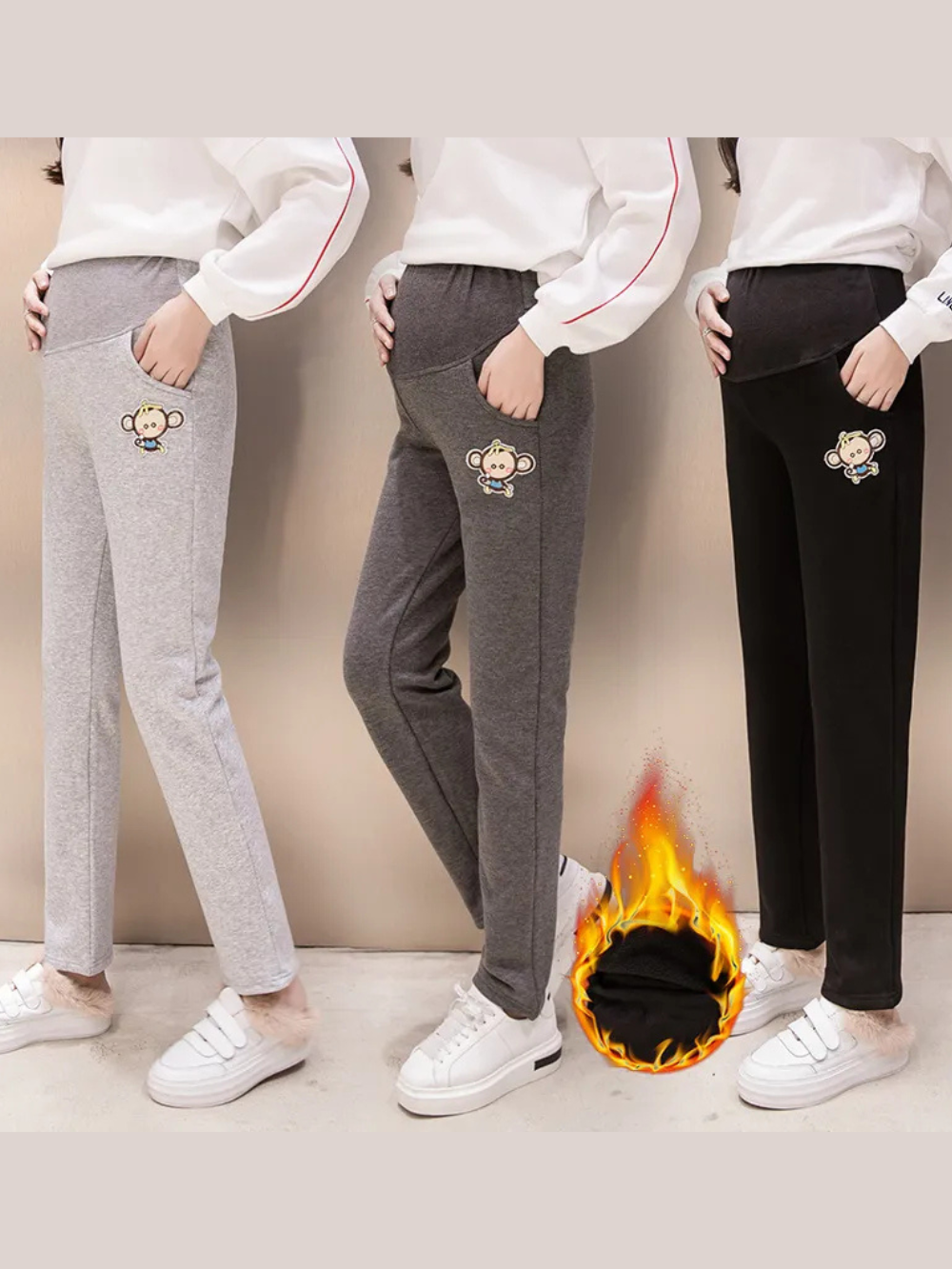 マタニティあったかロングパンツの着用イメージ（カラーバリエーション）
