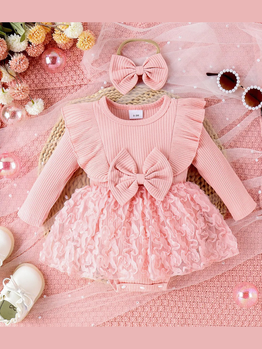 女の子向け冬用ベビードレス2点セット（長袖トップス＋スカート）の全体デザイン
