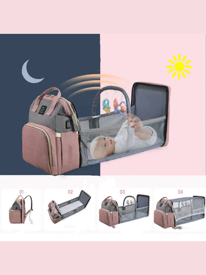ピンクグレー 大容量マザーズリュック 機能イメージ（マザーズバッグ・おむつバッグ）
