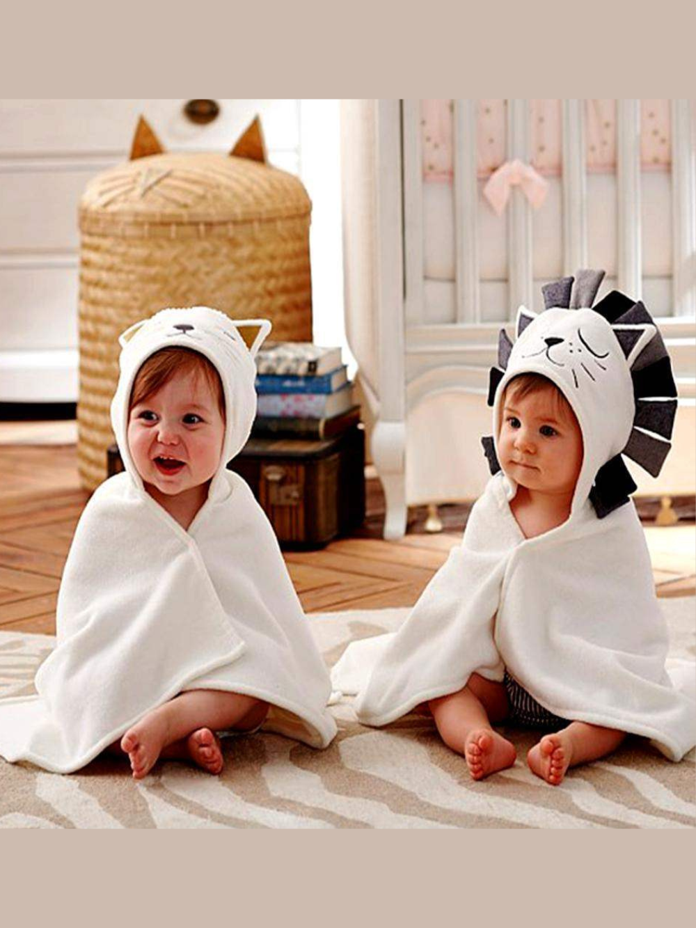 新生児 フード付きバスタオル 着用イメージ（ベビーバスタオル）
