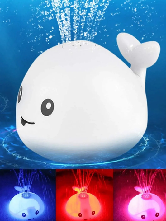 くじら型ウォータースプレーバストイ 噴水スプレーとLED発光カラーイメージ
