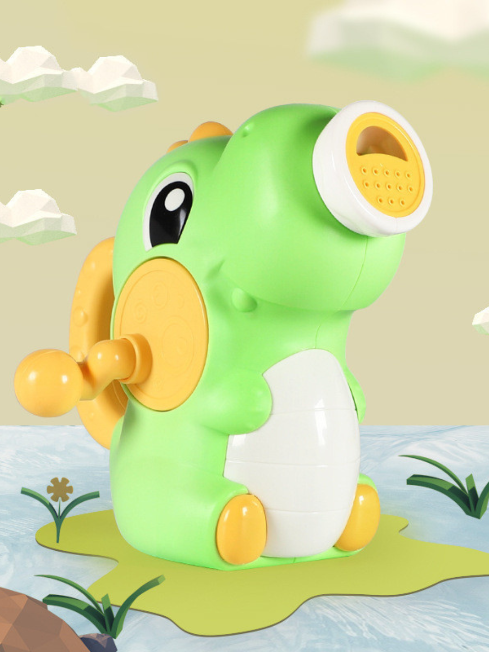 グリーンの恐竜回転スプリンクラーバストイ 本体の全体イメージ
