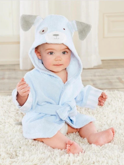 綿100％ベビーフード付きバスローブ着用画像
