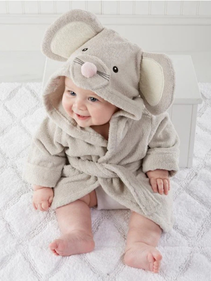 エレファントデザイン フードの大きな耳アップ（綿100%フード付きキッズバスローブ）
