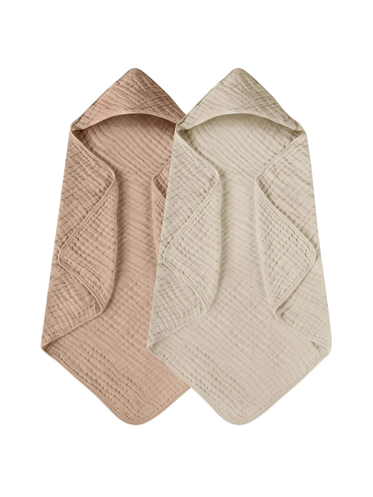 モスリンコットン（綿100%）フード付きベビーバスタオル 90×90cm 2色比較（ベージュ・ホワイト）（赤ちゃん用バスタオル）
