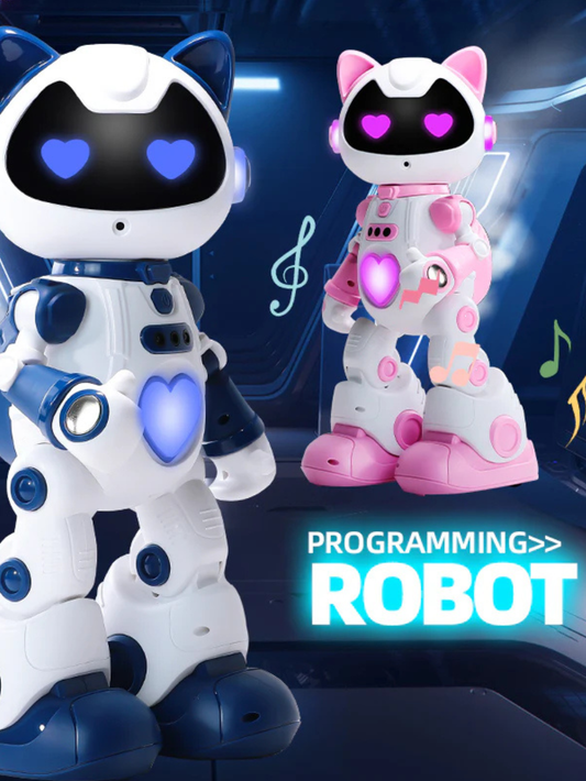 暗い部屋で光るジェスチャー操作プログラミング知能ロボット
