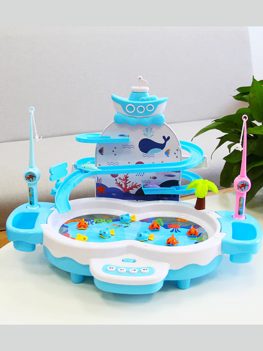 立体トラック付きの電動フィッシングおもちゃ全体の俯瞰写真
