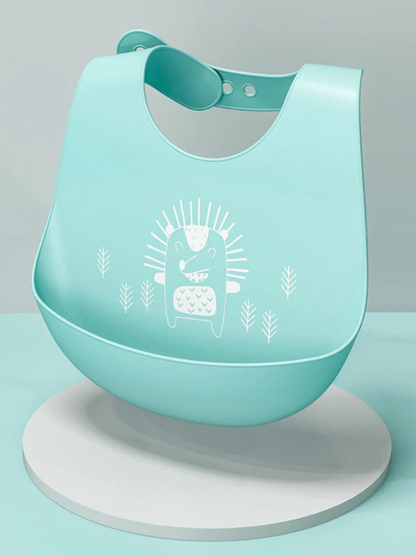 ブルーの防水シリコン深型ポケットベビービブ（シリコンビブ 防水スタイ ブルー）
