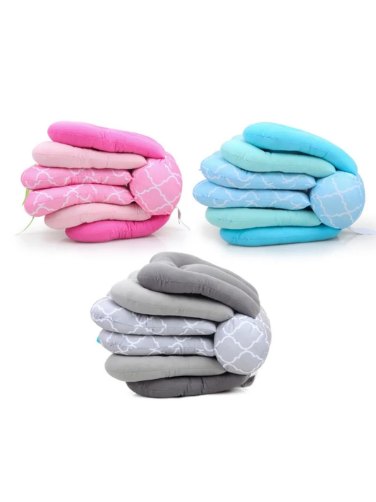 ピンク・ブルー・グレーの授乳クッション（フィーディングピロー〈授乳枕〉）折りたたみ外観
