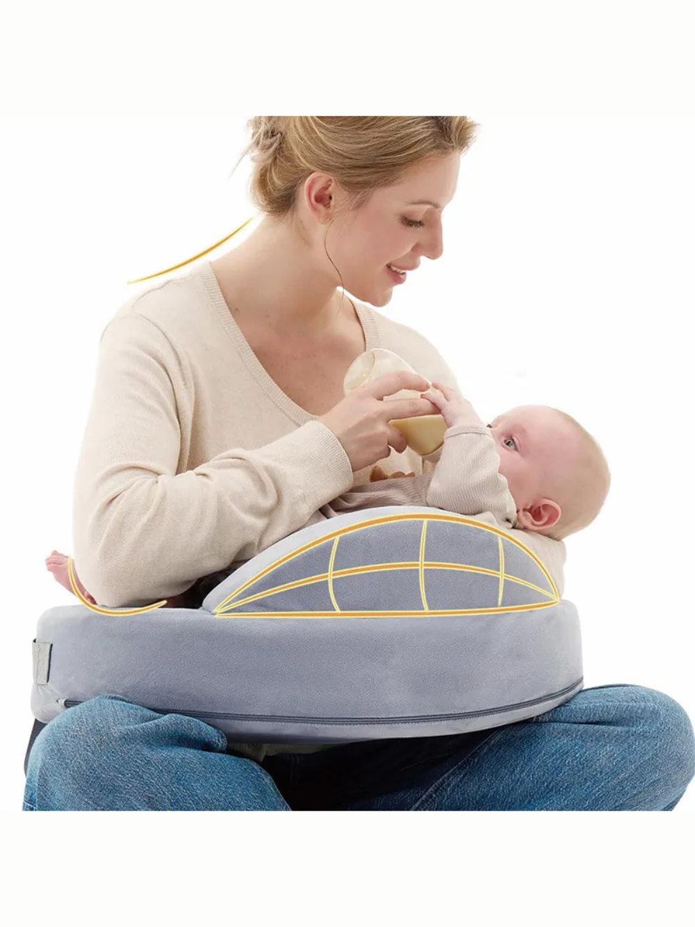 腕と姿勢を支える授乳クッション 使用シーン グレー（ナーシングピロー）
