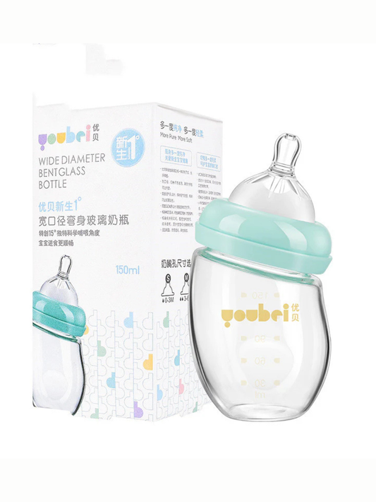 高ホウケイ酸ガラス哺乳瓶 広口タイプ 本体とパッケージ（ガラス哺乳瓶）
