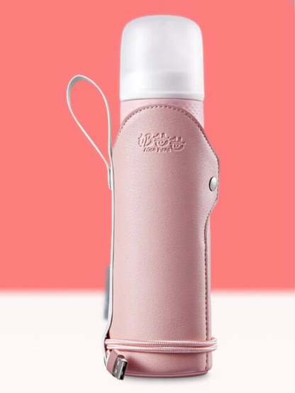 USB充電式ベビーボトルウォーマー ピンク 240ml広口ガラス哺乳瓶用 ストラップ付き（携帯ミルクウォーマー）
