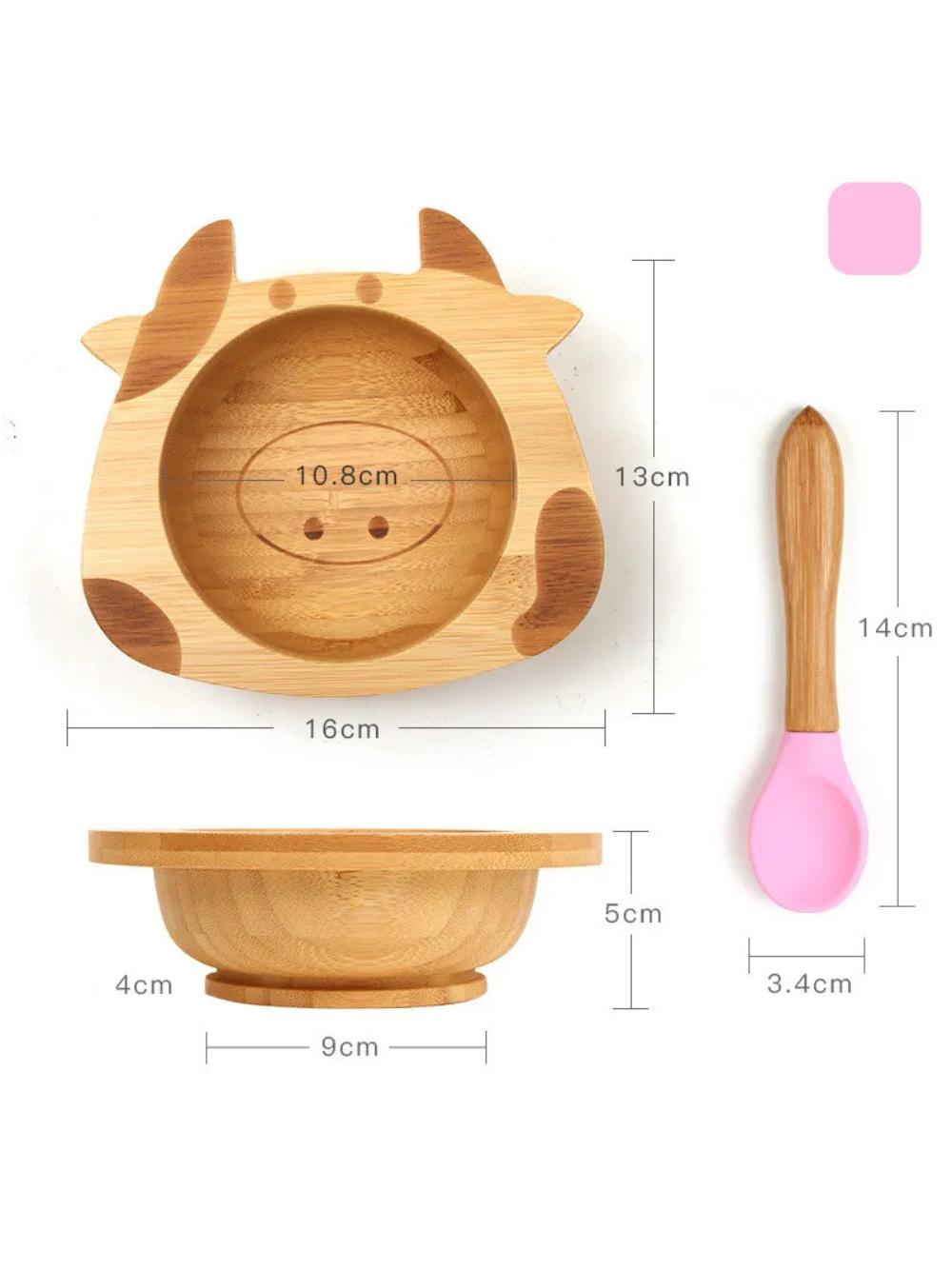 うしデザインの竹製ベビーボウル 離乳食が映えるナチュラル食器（うしボウル）
