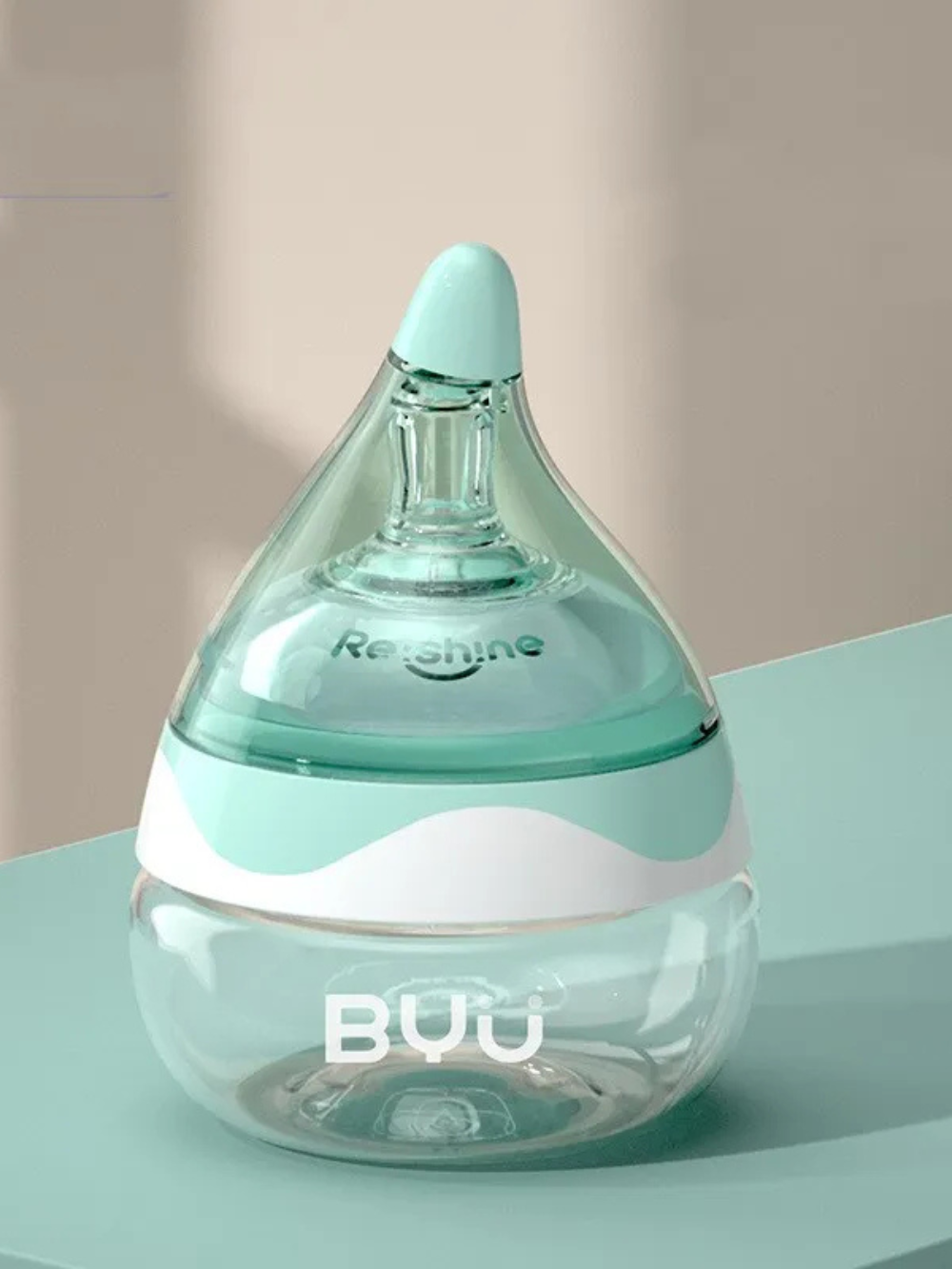 ミントグリーンの広口ガラス哺乳瓶 新生児スローフロー乳首（広口哺乳瓶・授乳ボトル）
