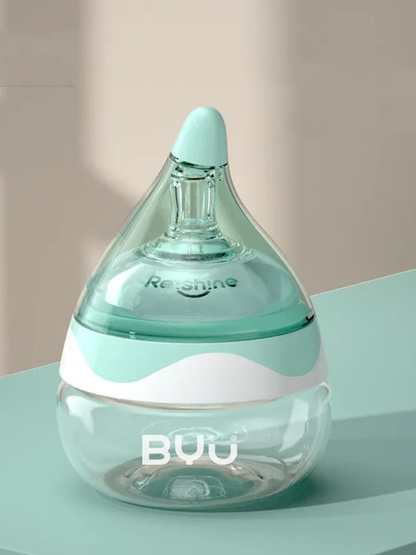 ミントグリーンの広口ガラス哺乳瓶 新生児スローフロー乳首（広口哺乳瓶・授乳ボトル）
