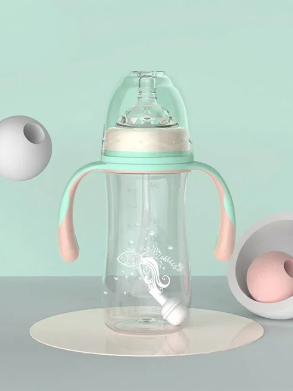 ハンドル付きワイド口径PP哺乳瓶の全体（ワイド口径哺乳瓶・哺乳瓶）
