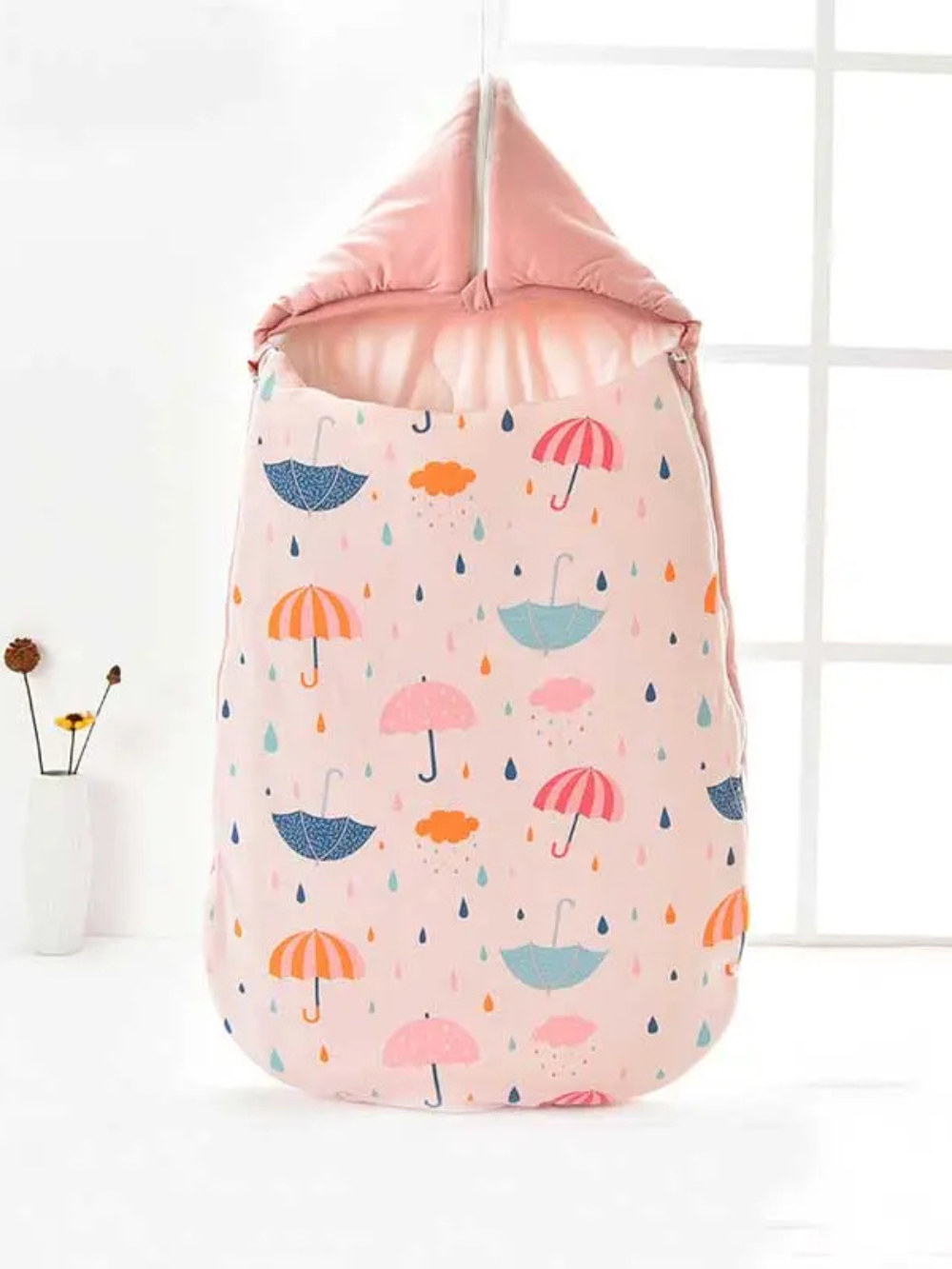 ピンク系カラーの動物柄ベビーキルト全体写真（コットンベビー毛布）
