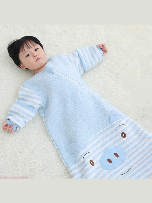 ツーウェイジッパー付きベビー寝袋のファスナー部分をクローズアップした写真（ツーウェイジッパー ベビー寝袋）
