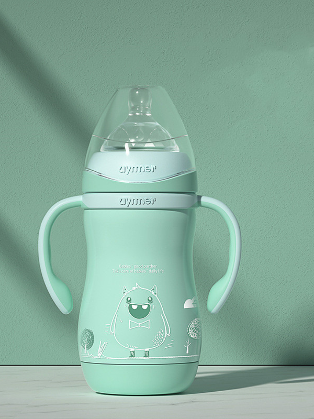 ステンレス製3WAYベビーミルクボトル ハンドル付き（ステンレス哺乳瓶・多機能ボトル）
