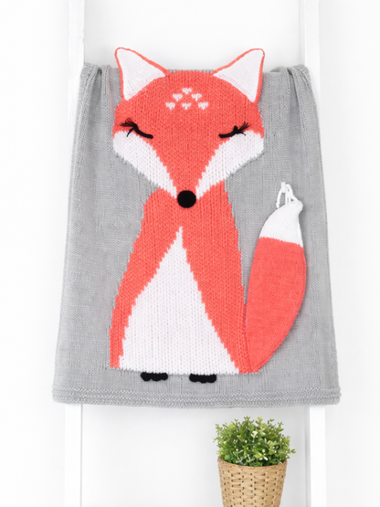アクリルニットブランケット 73×110cm グレー きつね柄の全体（ニットブランケット）
