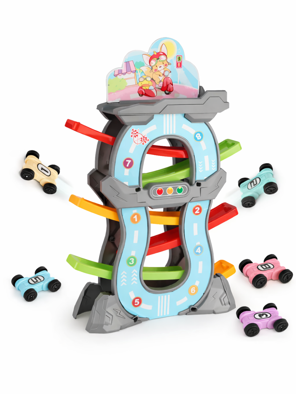 ミニカーが走るグライディングトラックセットの全体イメージ
