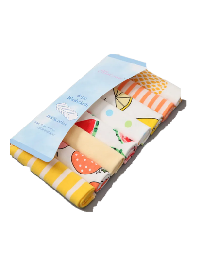 コットン100% ベビー用ウォッシュクロス 8枚セット カラフル柄（ベビー ガーゼハンカチ）
