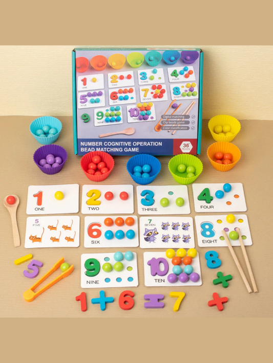 数字カードとカラフルなビーズで数を合わせて学ぶ知育マッチングゲームセット
