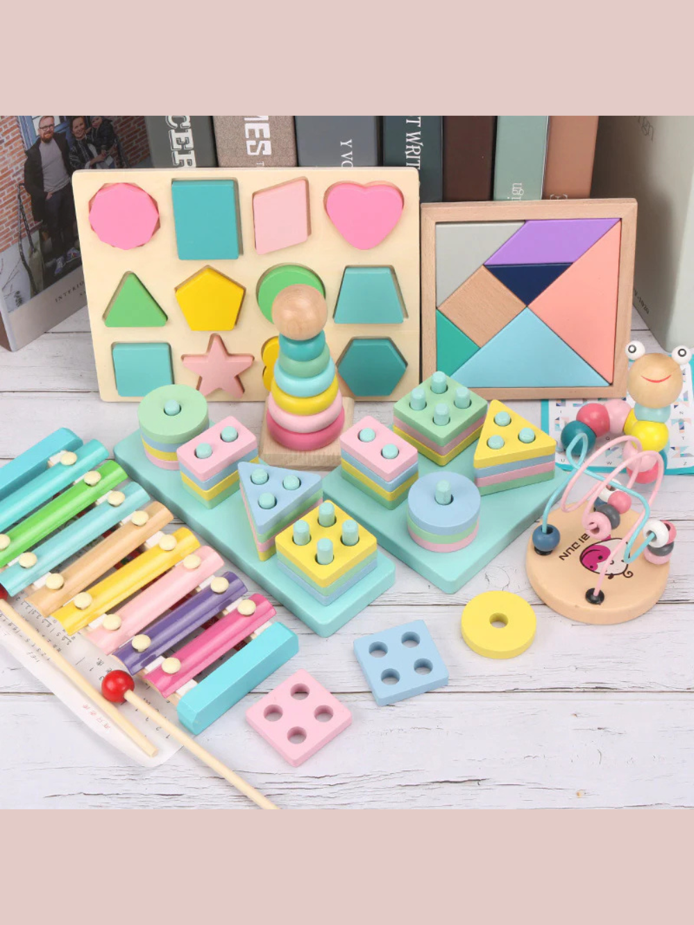 モンテッソーリ木製マルチアクティビティセットの全体画像
