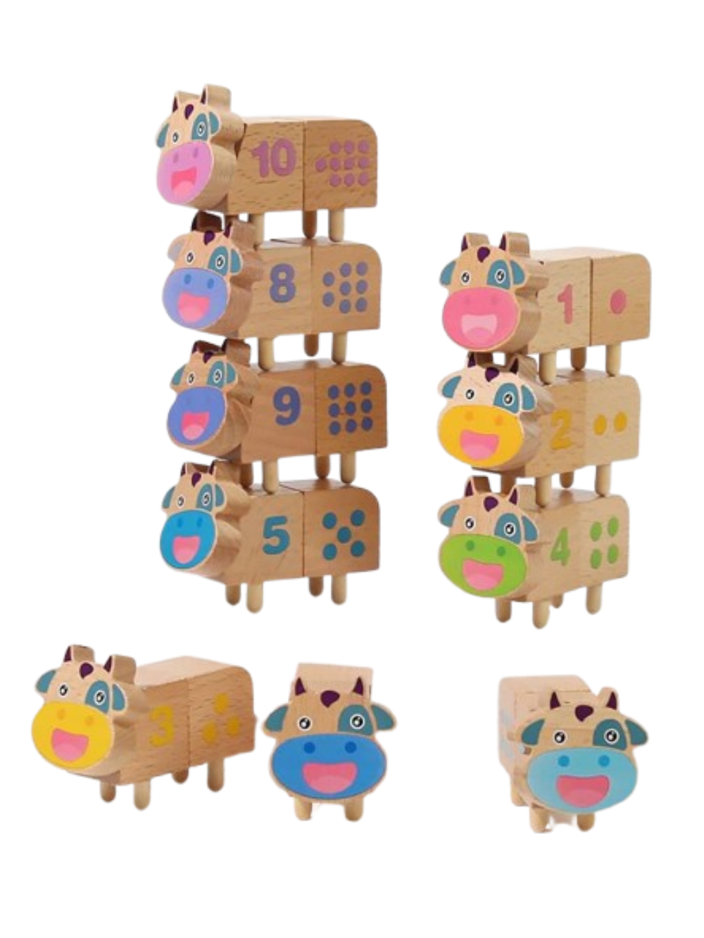 木製カウナンバー積み木タワー（1〜10）｜ドット数合わせ知育ブロック
