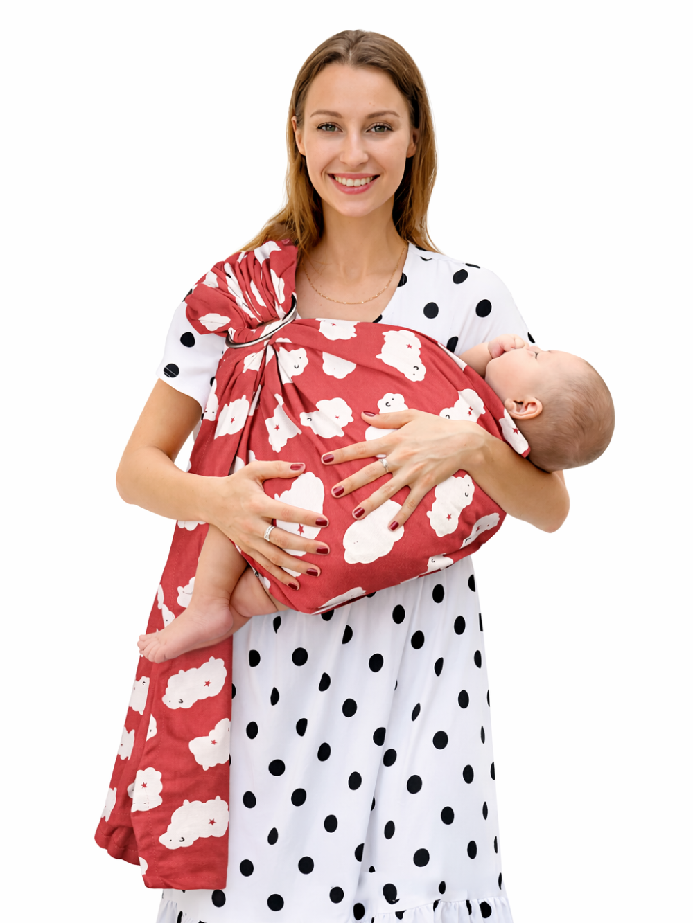 シープ柄の大判リングスリング 170×70cm 白背景（抱っこ紐・授乳カバー兼用）
