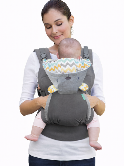 4WAY対応ダブルショルダー抱っこ紐 ダークグレー 前抱き着用の正面イメージ（抱っこ紐）
