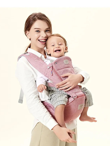 ファスナー式ヒップシート抱っこ紐 ピンク 前抱き着用イメージ（抱っこ紐）
