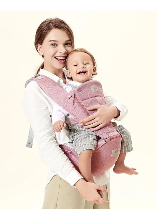 ファスナー式ヒップシート抱っこ紐 ピンク 前抱き着用イメージ（抱っこ紐）
