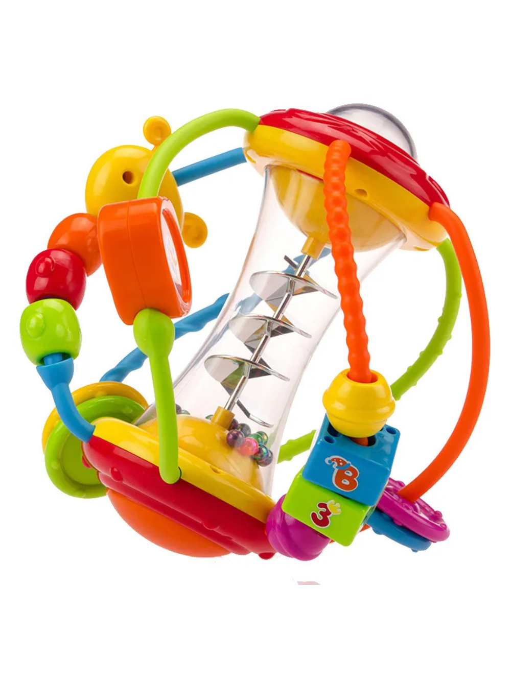 カラフルなラトルボール本体の全体像（白背景）
