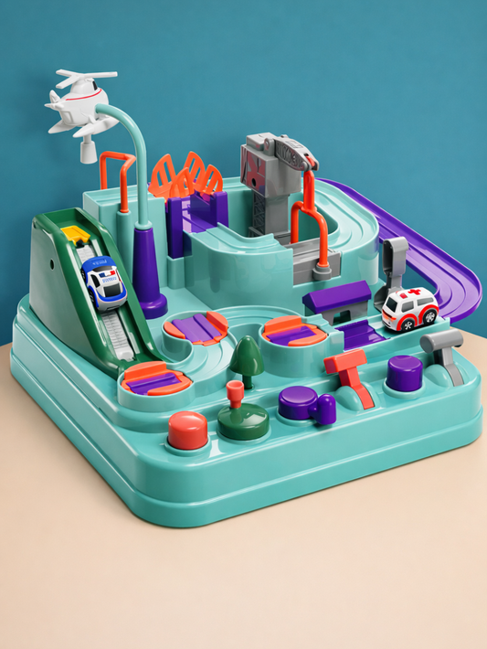 仕掛け付き駐車場カートラックの全体イメージ（立体コース）
