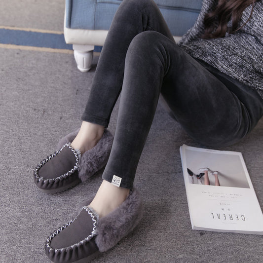 黒のベルベット裏起毛マタニティレギンス 全体写真
