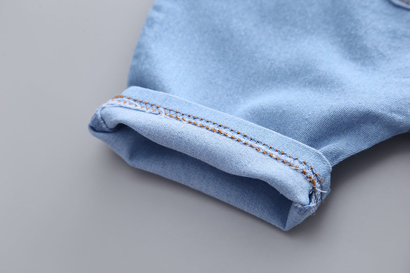 夏のおでかけがきちんと可愛く決まる 男の子半袖シャツ＆デニムサロペットショーツ上下セット 恐竜プリント コットン 80~110cm