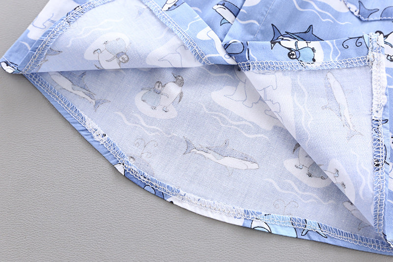 UVカット＆やわらか加工 アニマル総柄 半袖シャツ＋5分丈パンツ ベビー男の子 上下2点セット（コットン）