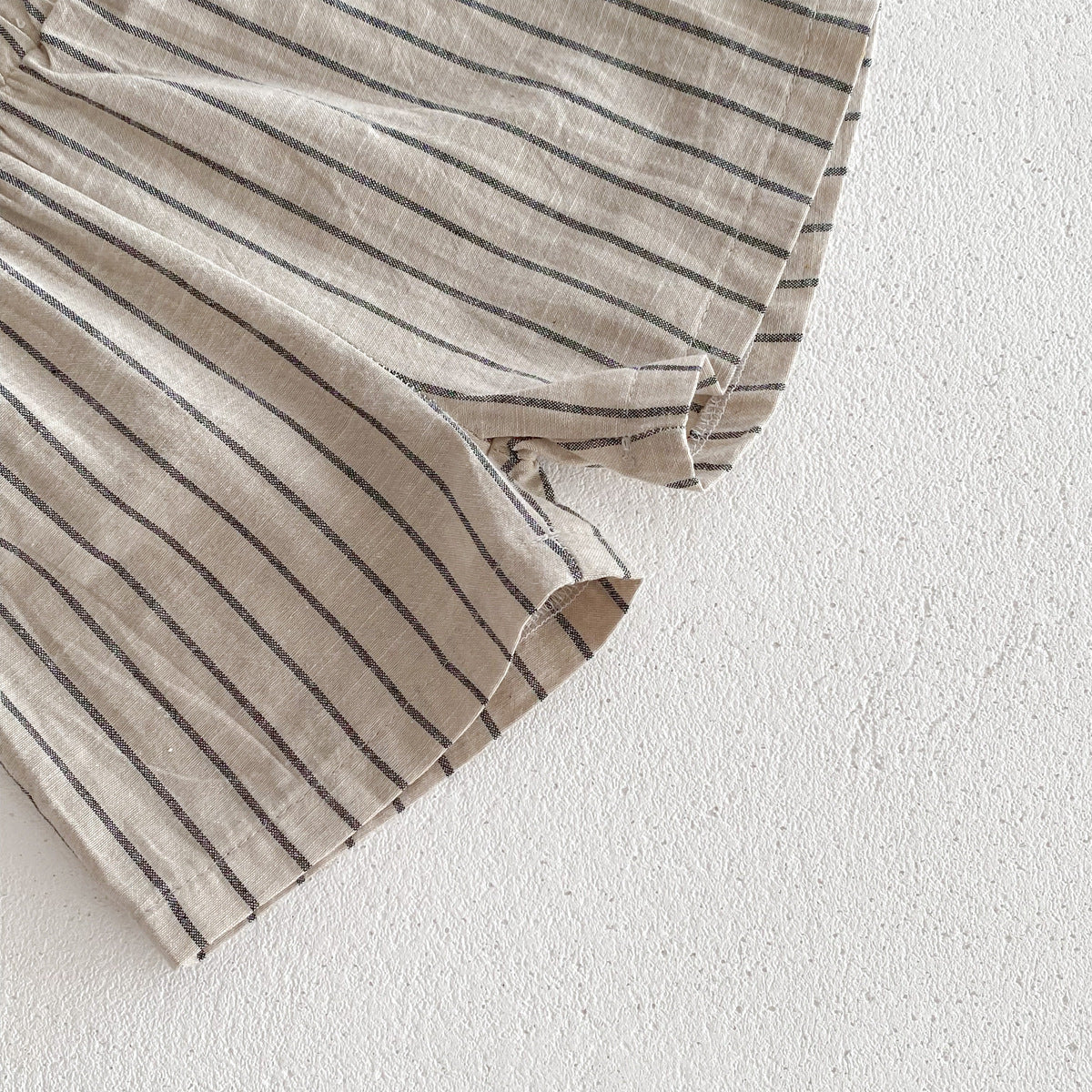 さらっと涼しくきちんと見えが叶う 子ども半袖シャツ＆ショートパンツセット ストライプ柄 コットン アプリコット 80〜120cm