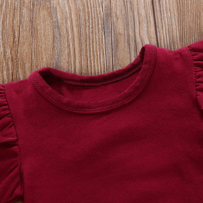 ローズ柄サスペンダースカートで上品に映える 女の子ロンパースセット フリル袖デザイン コットン素材 70~100cm