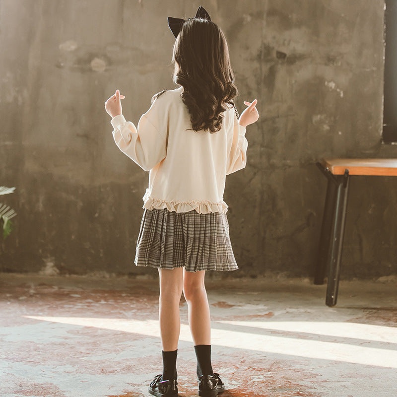 きちんと可愛く決まる 女の子長袖ワンピース チェック柄プリーツスカート 韓国風 コットン 110~160cm