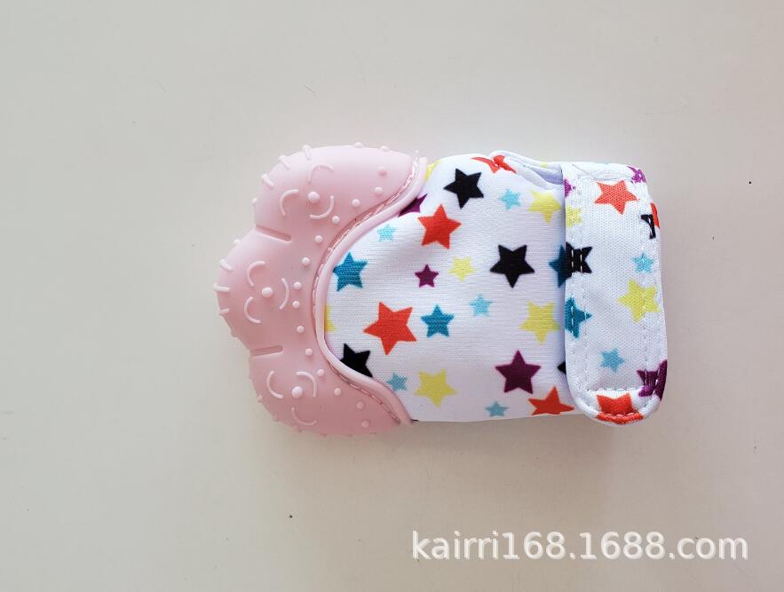 スター柄の歯固めミトングローブ ローズピンク（出産祝い）
