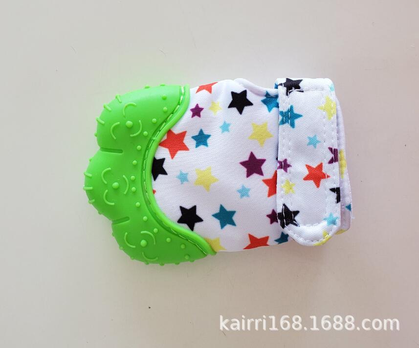 スター柄のベビー用歯固めミトングローブ グリーン（カミカミ おもちゃ）
