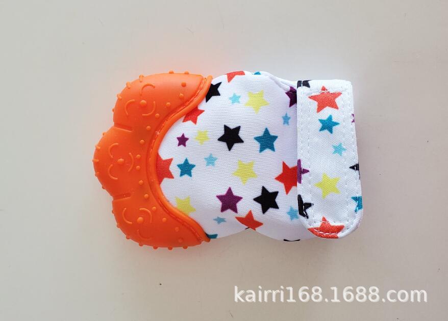 スター柄のベビー用歯固めミトングローブ オレンジ（ベビー用品）
