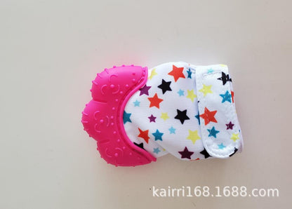 3ヶ月頃から安心フィットで快適カミカミ習慣 ベビー用シリコン歯固めミトングローブ 面ファスナー調整 かわいいハート柄 単品