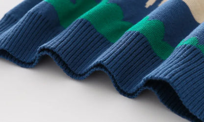 やわらかダブルレイヤーで秋冬あたたかい 子ども長袖ニットセーター アニマルジャカード コットン 100〜140cm