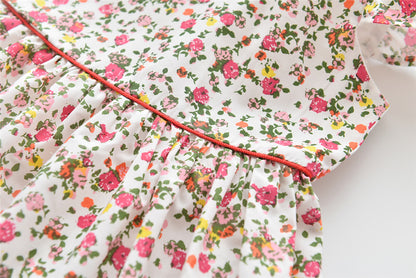 上品な襟付きでおすましコーデが完成する 女の子フリル袖ワンピース 小花柄 コットン カジュアル 110~120cm