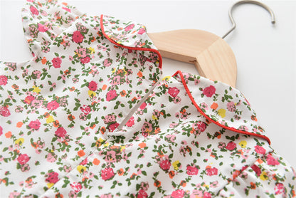 上品な襟付きでおすましコーデが完成する 女の子フリル袖ワンピース 小花柄 コットン カジュアル 110~120cm